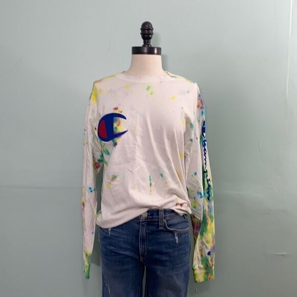 Hand Made Tie Dye Champion Long Sleeve Tee - Picture 1 of 6